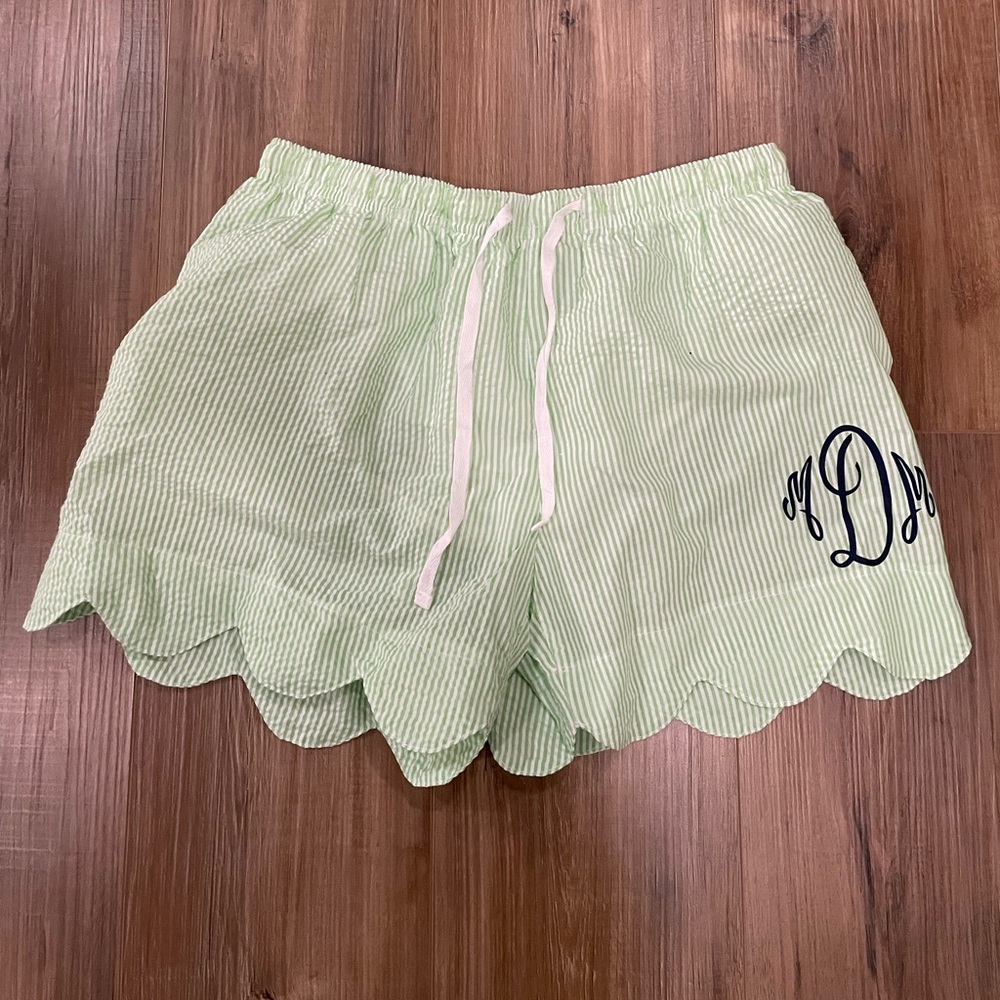 Green Seersucker Monogram Shorts